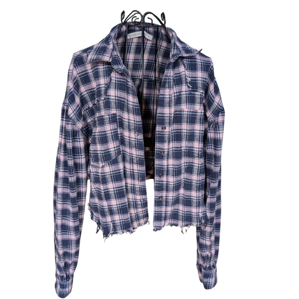 Altar'd State Blue and Pink Plaid Button-Down Shirt